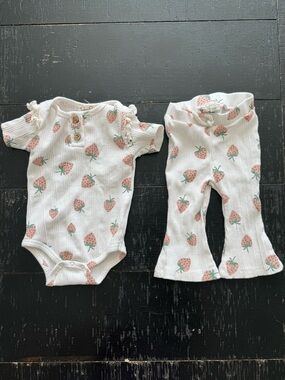 Strawberry Print Baby Ribbed Two-Piece Set